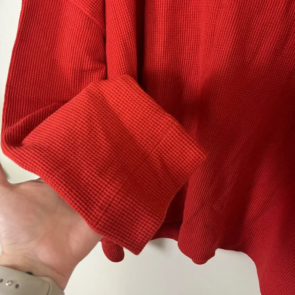 By Anthropologie Nori Waffle Knit Pullover Thermal Henley Sweater Rust NWT Sz L - Picture 6 of 9